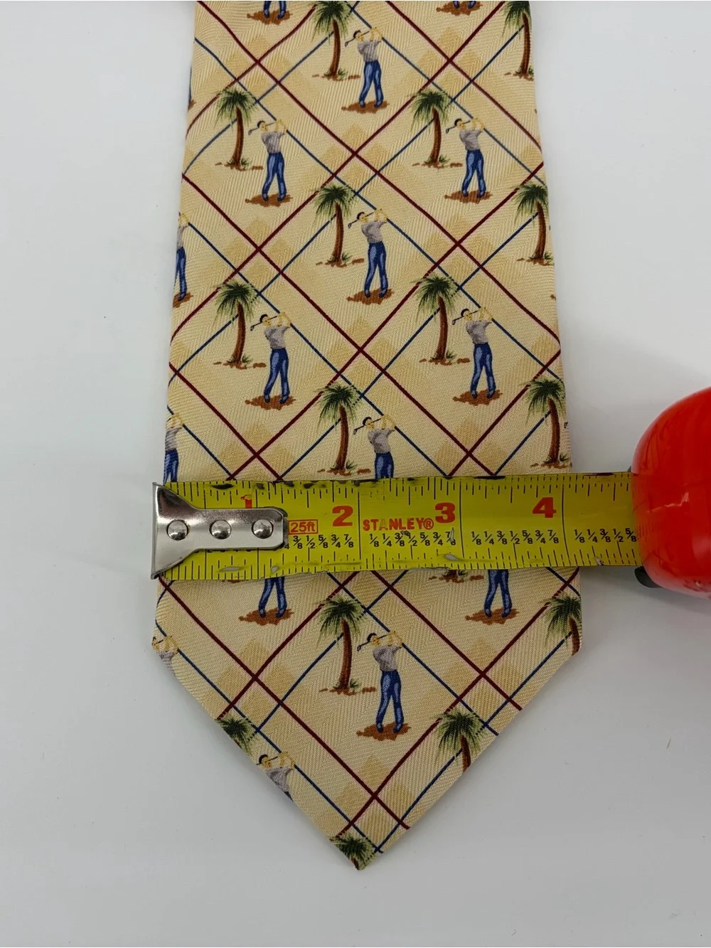 Tommy Bahama Men's Yellow Palm Tree & Golfer Pattern Neck Tie 100%‎ Silk NWT